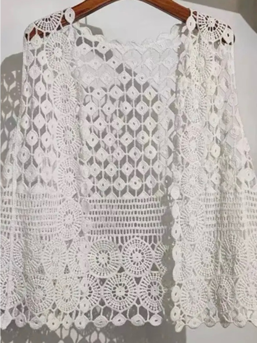 White Crochet Lace Kimono Vest
